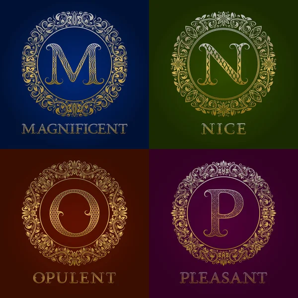 Plantillas doradas para logotipos magníficos, agradables, opulentos. Juego de monogramas vectoriales . — Archivo Imágenes Vectoriales