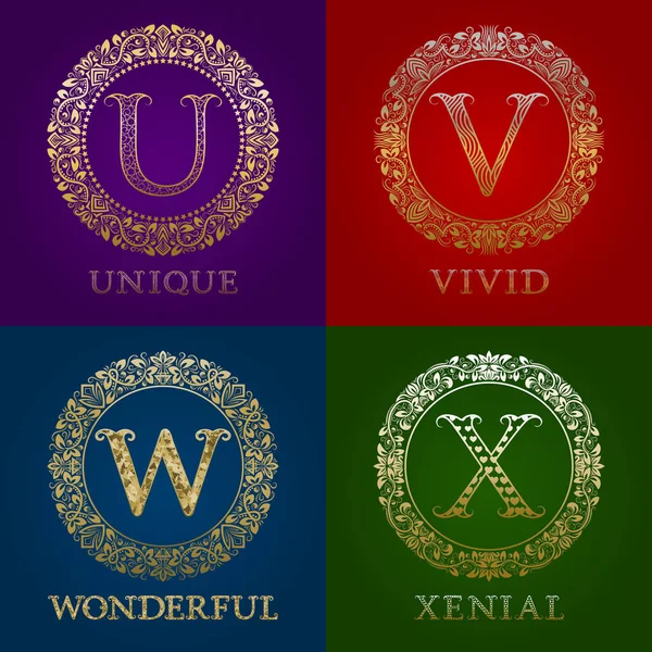Plantillas de oro para logotipos únicos, vívidos, maravillosos y xeniales. Juego de monogramas vectoriales . — Vector de stock