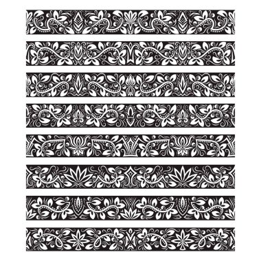 Oluşturma vektör fırçalar için siyah beyaz vintage öğeler. Çerçeve tasarım ve sayfa süslemeleri için Kenarlıklar şablonları seti.
