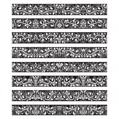 Oluşturma vektör fırçalar için siyah beyaz vintage öğeler. Çerçeve tasarım ve sayfa süslemeleri için Kenarlıklar şablonları seti.