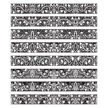 Oluşturma vektör fırçalar için siyah beyaz vintage öğeler. Çerçeve tasarım ve sayfa süslemeleri için Kenarlıklar şablonları seti.