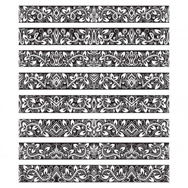 Oluşturma vektör fırçalar için siyah beyaz vintage öğeler. Çerçeve tasarım ve sayfa süslemeleri için Kenarlıklar şablonları seti.