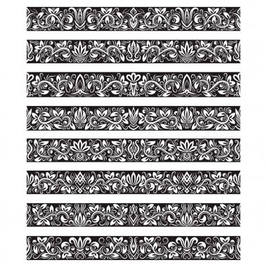 Oluşturma vektör fırçalar için siyah beyaz vintage öğeler. Çerçeve tasarım ve sayfa süslemeleri için Kenarlıklar şablonları seti.