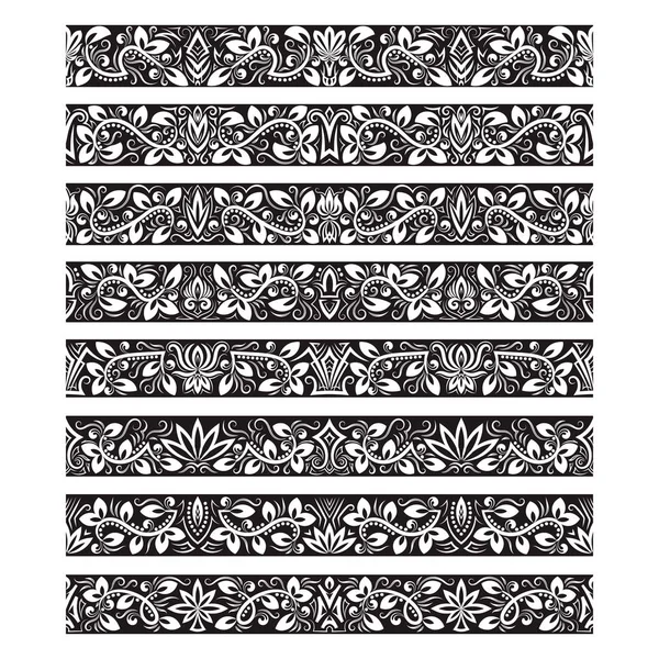 Oluşturma vektör fırçalar için siyah beyaz vintage öğeler. Çerçeve tasarım ve sayfa süslemeleri için Kenarlıklar şablonları seti.