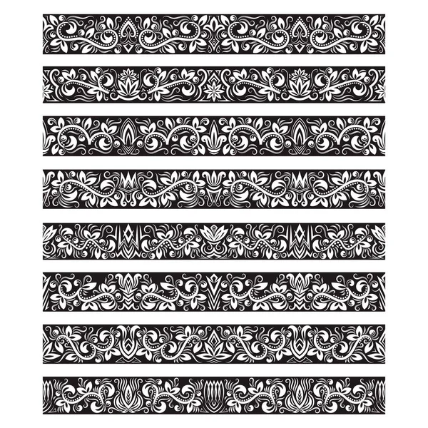 Oluşturma vektör fırçalar için siyah beyaz vintage öğeler. Çerçeve tasarım ve sayfa süslemeleri için Kenarlıklar şablonları seti.