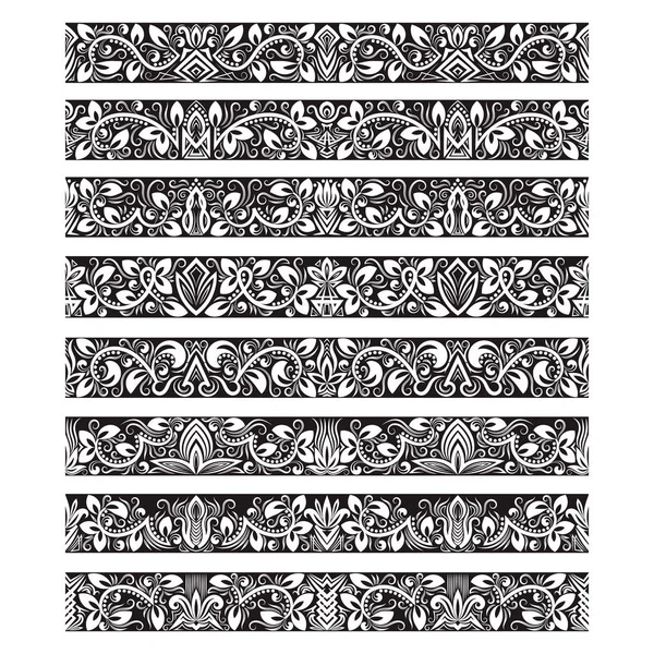 Oluşturma vektör fırçalar için siyah beyaz vintage öğeler. Çerçeve tasarım ve sayfa süslemeleri için Kenarlıklar şablonları seti.