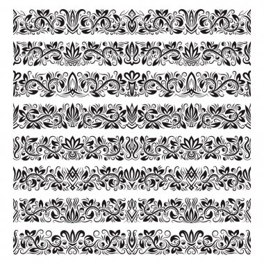 Vintage sınır fırçalar şablonları kümesi. Çerçeve tasarım ve sayfa süslemeleri için Barok çiçek öğeleri.