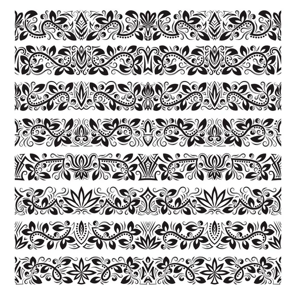 Vintage sınır fırçalar şablonları kümesi. Çerçeve tasarım ve sayfa süslemeleri için Barok çiçek öğeleri.