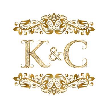 K ve C vintage baş harfleri logo sembolü. Harfleri süs öğeleri tarafından çevrili. Düğün ya da iş ortakları monogram Kraliyet tarzı.
