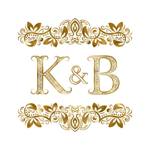 K and B vintage initials logo symbol. The letters are surrounded by ornamental elements. Wedding or business partners monogram in royal style. — Stock Vector