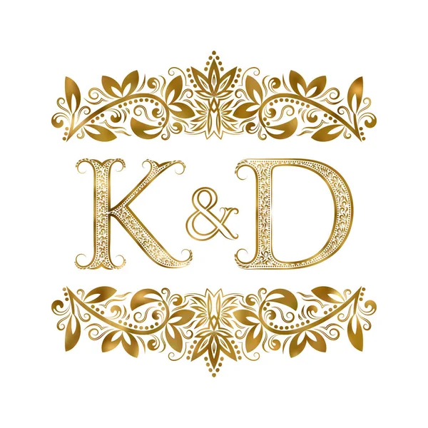 K i D symbol logo vintage inicjały. Litery są otoczone przez elementów ozdobnych. Wesele lub monogram partnerów biznesowych w stylu royal. — Wektor stockowy