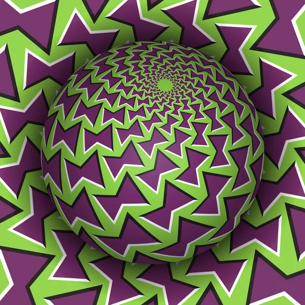 錯視のベクトル図です。パターンの球が穴の上の高騰。緑紫パターン オブジェクト。シュールなスタイルで抽象的な背景. — ストックベクタ