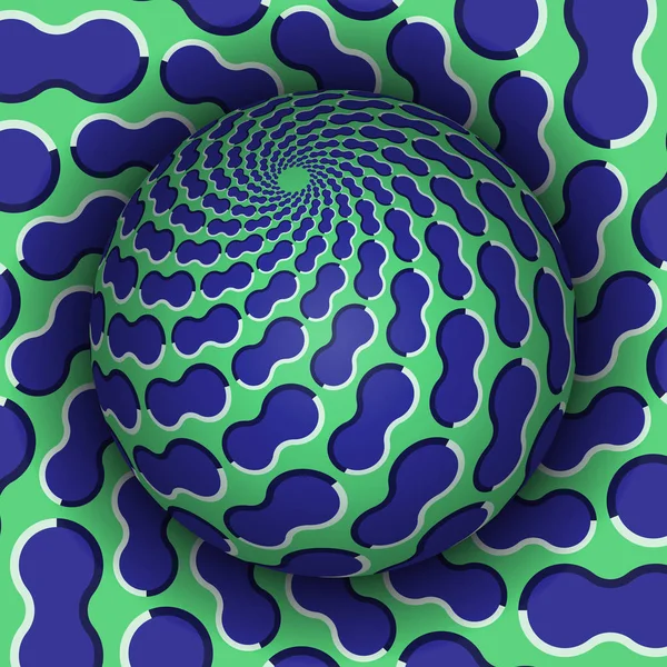 錯視のベクトル図です。球は穴の上の高騰。ブルー グリーンは、オブジェクトをパターン化。シュールなスタイルで抽象的な背景. — ストックベクタ