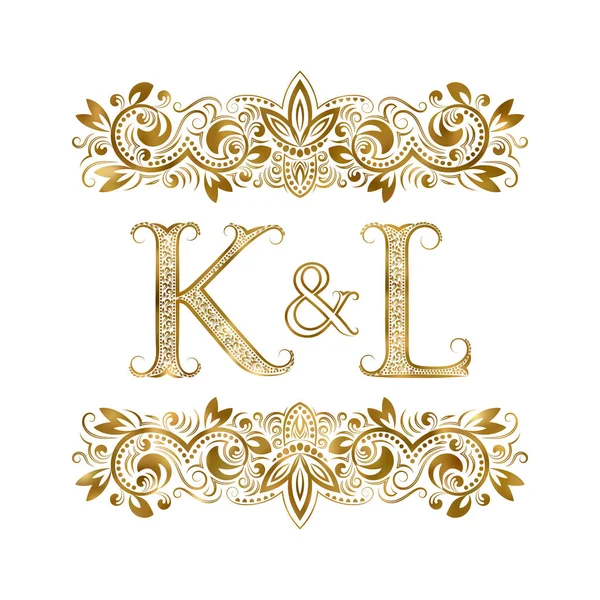 K i L rocznika inicjały symbol logo. Litery są otoczone przez elementów ozdobnych. Wesele lub monogram partnerów biznesowych w stylu royal. — Wektor stockowy
