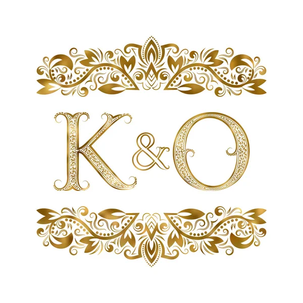 K and O vintage initials logo symbol. The letters are surrounded by ornamental elements. Wedding or business partners monogram in royal style. — Stock Vector