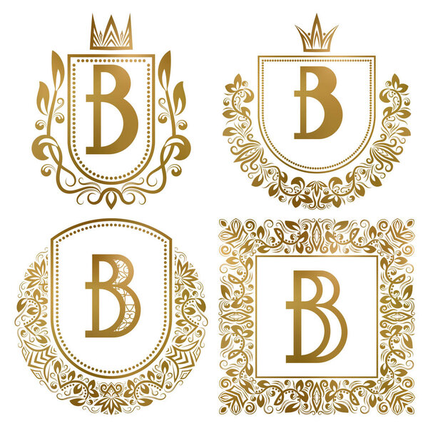 Набор золотых винтажных монограмм. Геральдические логотипы с буквой B
.