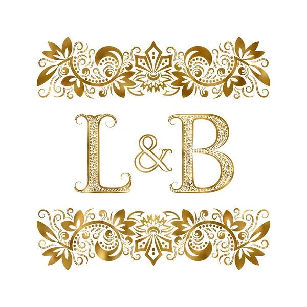 L and B vintage initials logo symbol. The letters are surrounded by ornamental elements. Wedding or business partners monogram in royal style. — Stock Vector