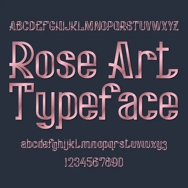 Rose sanat yazı biçimleri. Metalik yazı tipi damgalı. Numaraları ile izole İngilizce büyük ve küçük harf alfabe.