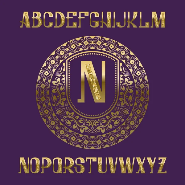 Monogram şablonu ile altın ışıltılı harfler. Awesome yazı tipi ve öğeleri kiti logo tasarımı için.