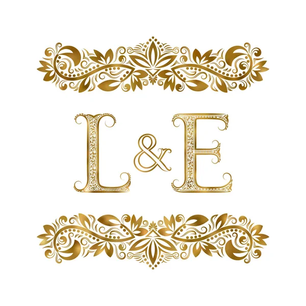 シンボル マーク L と E ヴィンテージ イニシャル。文字装飾の要素で囲まれています。結婚式やロイヤル スタイルのビジネス パートナー ・ モノグラム. — ストックベクタ