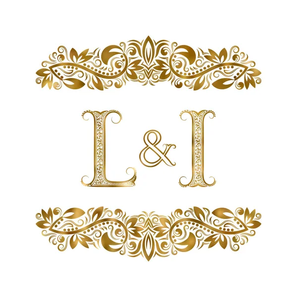 L і I вінтажні ініціали логотип символ. Літери оточені декоративними елементами. Монограма весільних або ділових партнерів в королівському стилі . — стоковий вектор