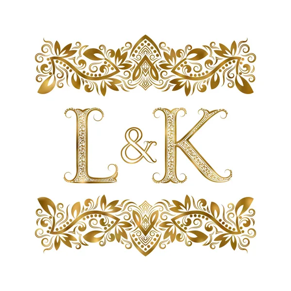 L i K symbol logo vintage inicjały. Litery są otoczone przez elementów ozdobnych. Wesele lub monogram partnerów biznesowych w stylu royal. — Wektor stockowy