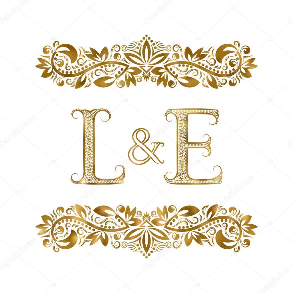 L and E vintage initials logo symbol. The letters are surrounded by ornamental elements. Wedding or business partners monogram in royal style.