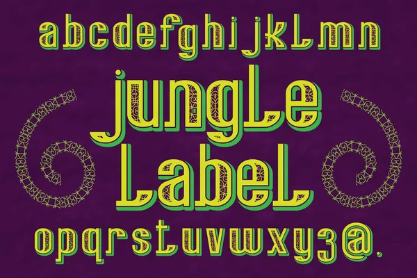Tipo di carattere Jungle Label. Caratteri decorativi. alfabeto inglese isolato — Vettoriale Stock