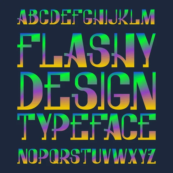 Design flashy police de caractères. Fonte de couleur mélangée arc-en-ciel. Alphabet anglais coloré isolé . — Image vectorielle