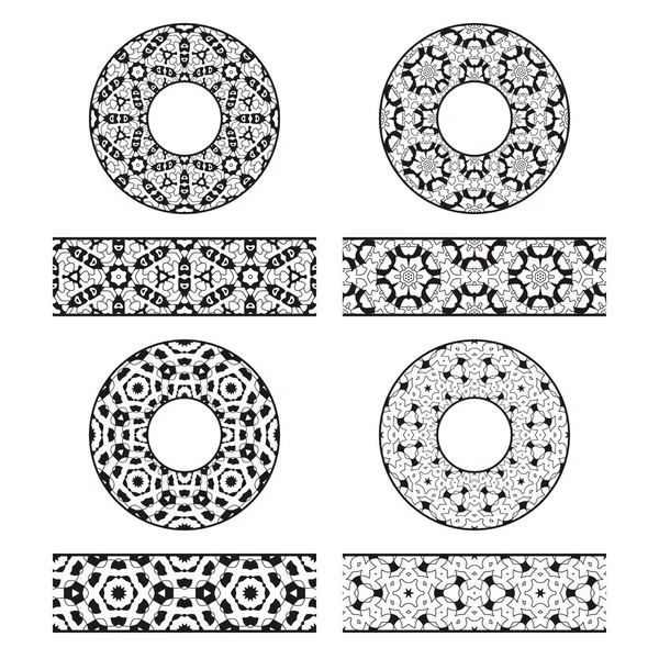 Plantillas de cepillos vectoriales de encaje y decoraciones redondas en estilo vintage oriental. — Archivo Imágenes Vectoriales