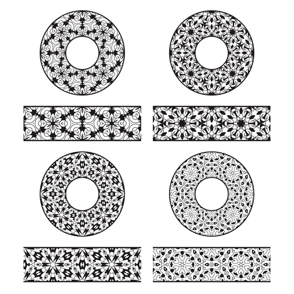 Plantillas de cepillos vectoriales de encaje y decoraciones redondas en estilo vintage oriental. — Archivo Imágenes Vectoriales