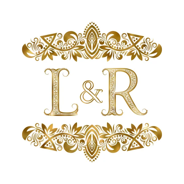 L e R iniciais do vintage símbolo do logotipo. As letras são cercadas por elementos ornamentais. Monograma de casamento ou parceiros de negócios em estilo real . —  Vetores de Stock