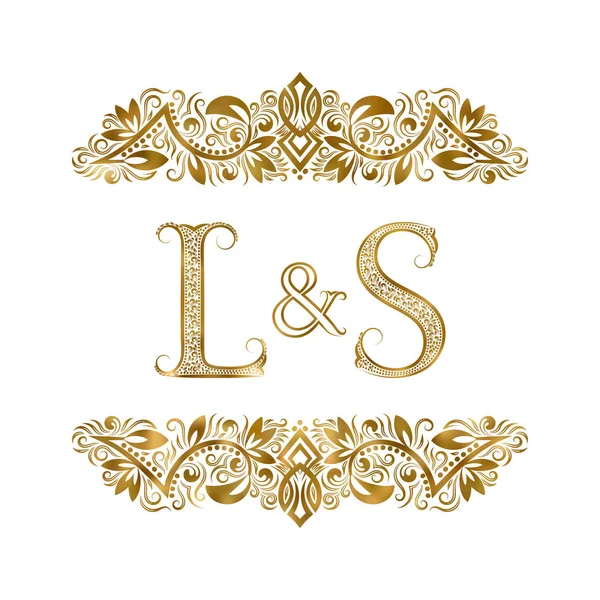 L y S vintage iniciales símbolo del logotipo. Las letras están rodeadas de elementos ornamentales. Boda o socios de negocios monograma en estilo real . — Vector de stock