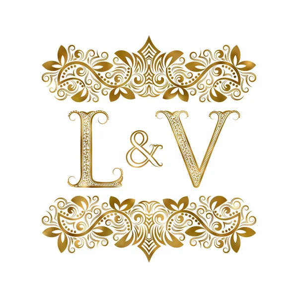 L und v Vintage-Initialen Logo-Symbol. die Buchstaben sind von ornamentalen Elementen umgeben. Monogramm von Hochzeits- oder Geschäftspartnern im königlichen Stil. — Stockvektor