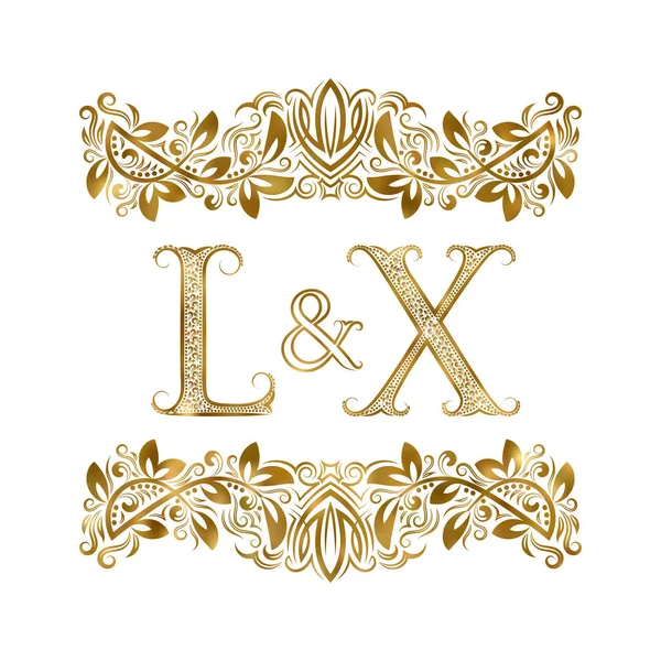 L und x Vintage Initialen Logo-Symbol. die Buchstaben sind von ornamentalen Elementen umgeben. Monogramm von Hochzeits- oder Geschäftspartnern im königlichen Stil. — Stockvektor