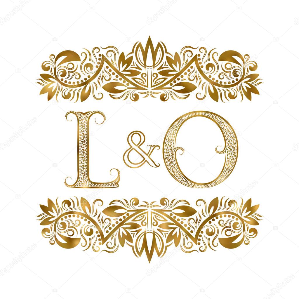 L and O vintage initials logo symbol. The letters are surrounded by ornamental elements. Wedding or business partners monogram in royal style.