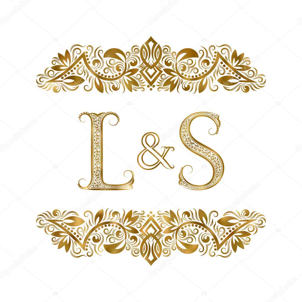 L and S vintage initials logo symbol. The letters are surrounded by ornamental elements. Wedding or business partners monogram in royal style.