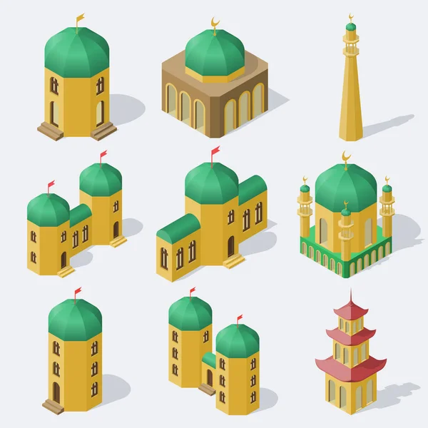 Комплекс изометрических азиатских зданий . — стоковый вектор