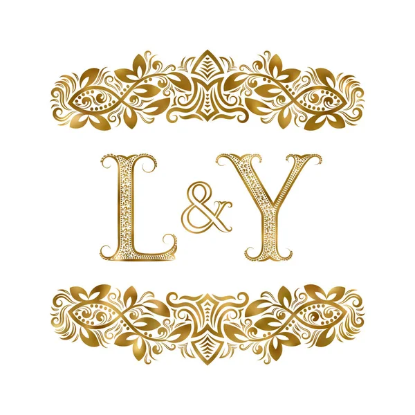 L und y Vintage Initialen Logo-Symbol. die Buchstaben sind von ornamentalen Elementen umgeben. Monogramm von Hochzeits- oder Geschäftspartnern im königlichen Stil. — Stockvektor