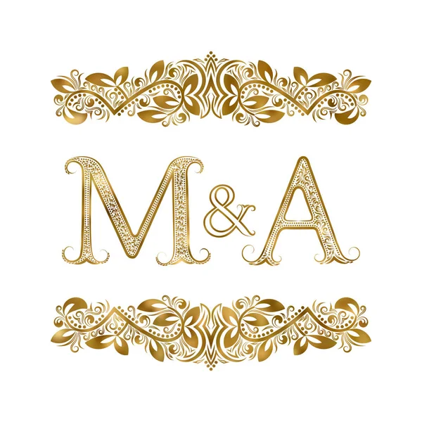 M およびヴィンテージ イニシャルのロゴのシンボル。文字装飾の要素で囲まれています。結婚式やロイヤル スタイルのビジネス パートナー ・ モノグラム. — ストックベクタ