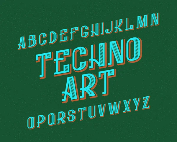 Techno sanat yazı. Retro yazı tipi. İzole İngilizce alfabe. — Stok Vektör
