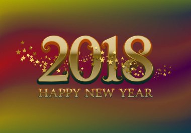 2018 mutlu yeni yıl tebrik kartı şablonu parlak yıldız ile karışık renkli arka plan üzerinde.