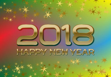 2018 mutlu yeni yıl tebrik kartı şablonu parlak yıldız ile karışık renkli arka plan üzerinde.