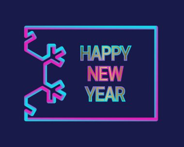 Mutlu yeni yıl tebrik kartı şablonu ile sıvı renkleri kar tanesi siluet çerçeve.