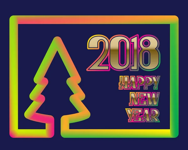 2018 Bonne année modèle de carte de voeux avec des couleurs fluides silhouette arbre de Noël — Image vectorielle