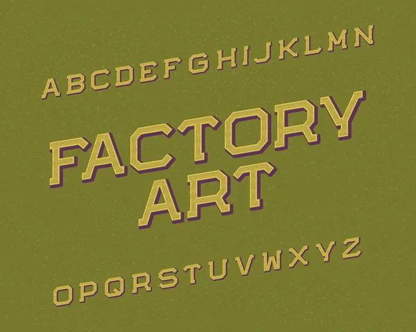 Factory Art typeface. Retro font. Isolated english alphabet. — Stock Vector