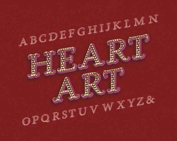 Hart Art lettertype. Vintage lettertype. Geïsoleerde Engelse alfabet. — Stockvector