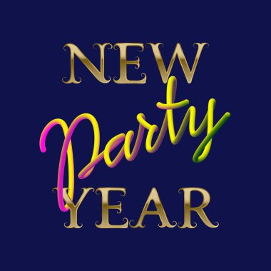 Yeni yıl partisi altın ve sıvı afiş tasarımı için yazı Renkler.
