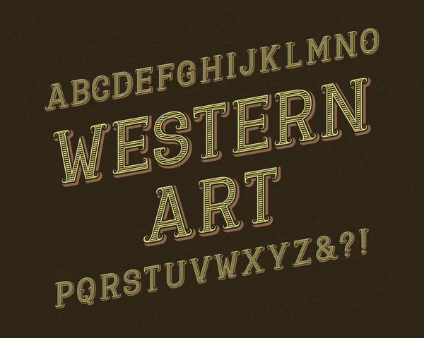 Western Art typsnitt. Retro teckensnitt. Isolerade engelska alfabetet. — Stock vektor