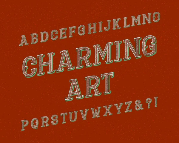 Charmiga Art typsnitt. Vintage teckensnitt. Isolerade engelska alfabetet. — Stock vektor